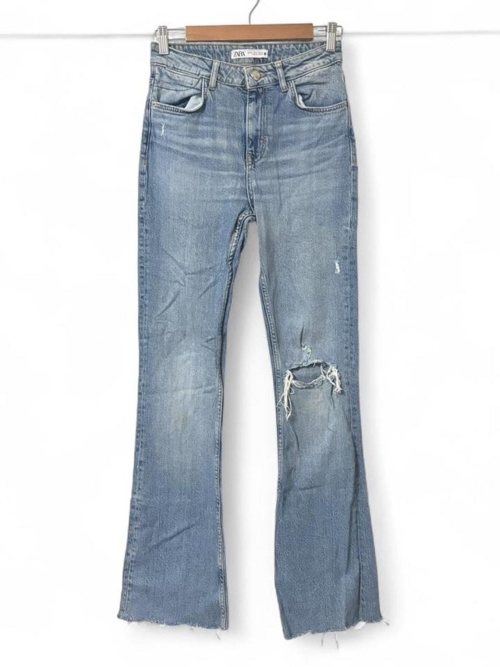 Zara Light Blue Distressed Flare Jeans